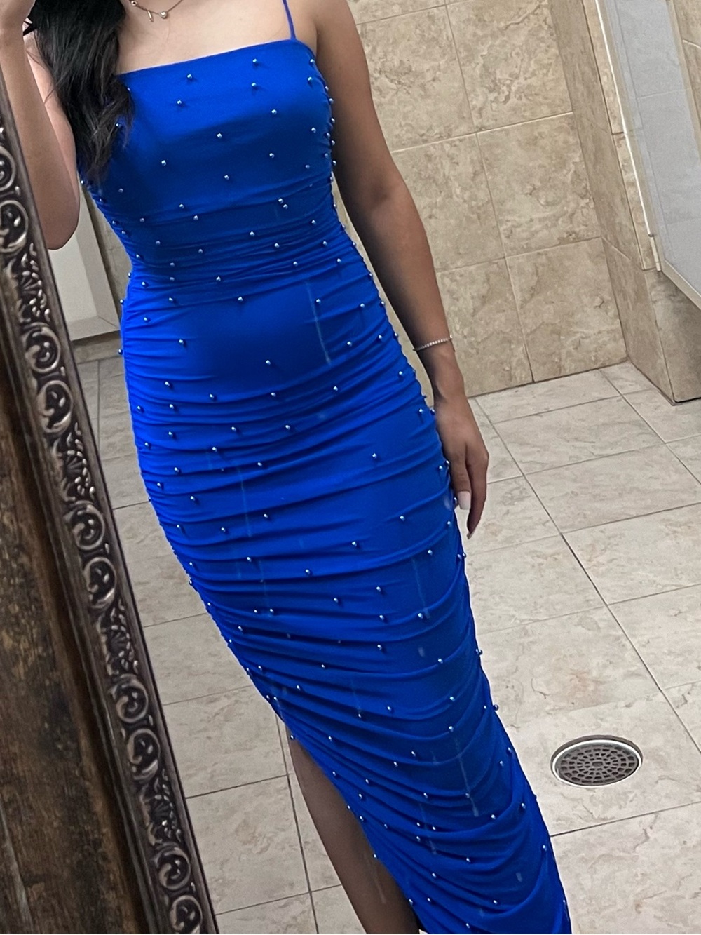 privy Royal Blue Beaded Spaghetti-Strap Maxi Dress
